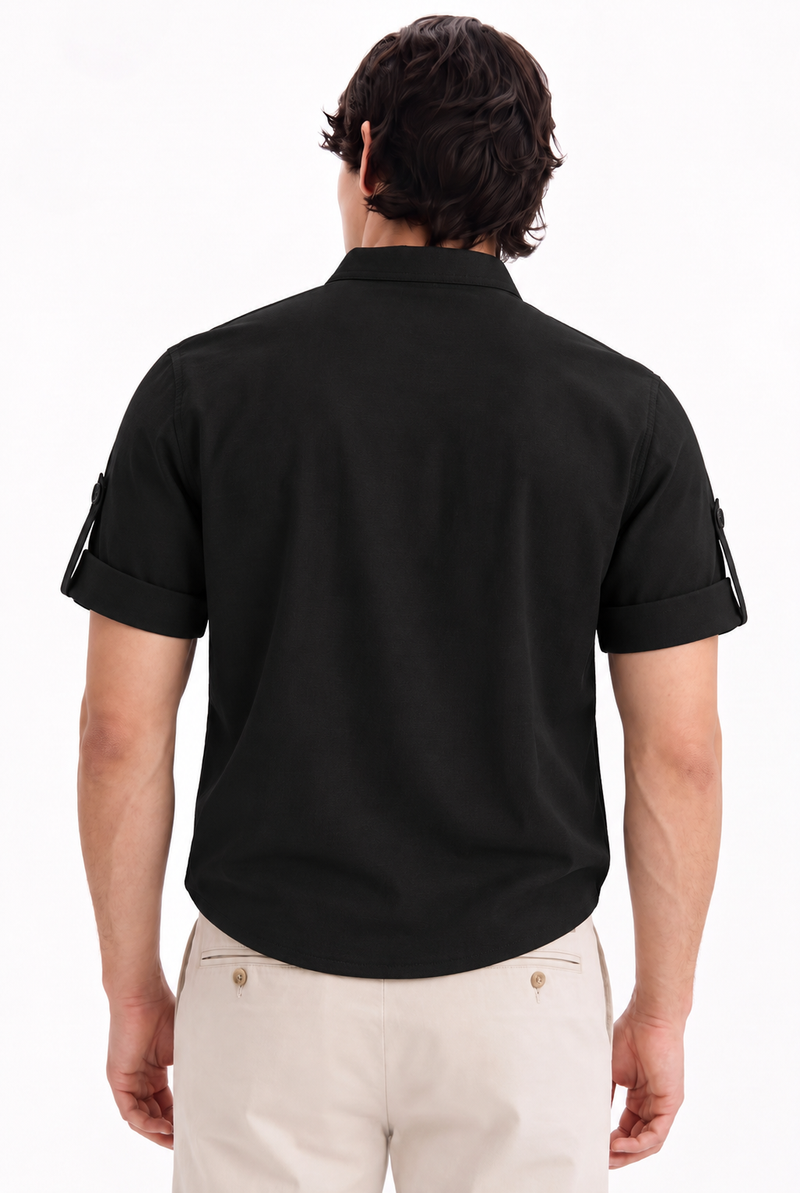 Men's Premium Textured Linen-Blend Mandarin Collar Henley Shirt