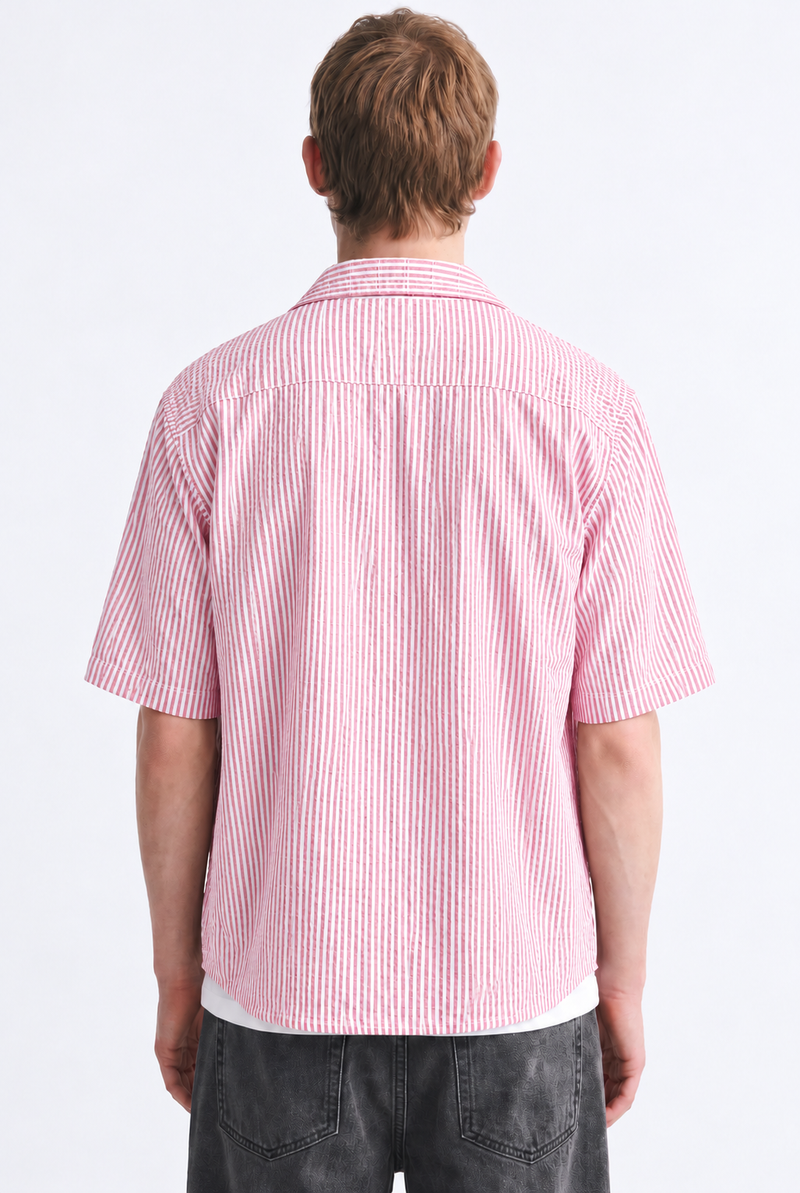 Men's Premium Striped Textured Short-Sleeve Shirt