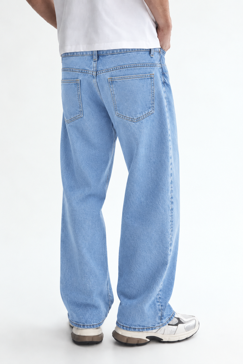 Men's Premium Mid-Wash Baggy Wide-Leg Denim Jeans