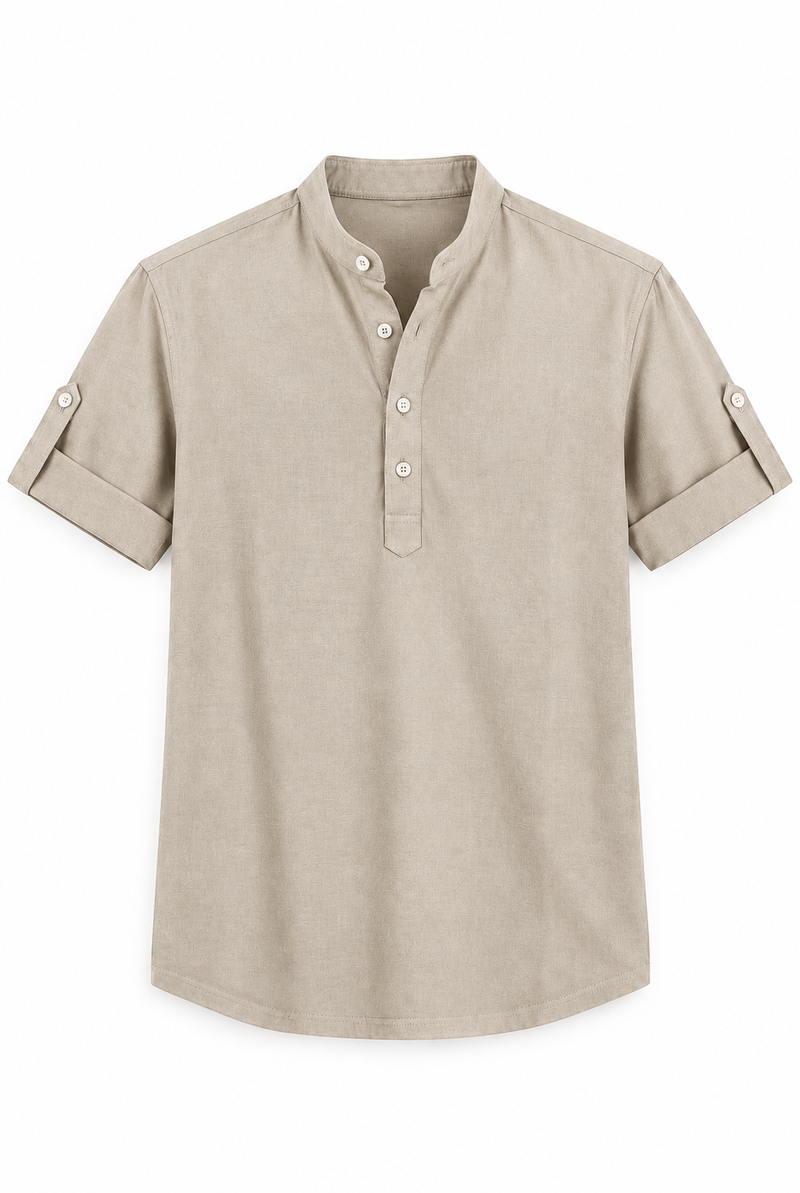Men's Premium Textured Linen-Blend Mandarin Collar Henley Shirt