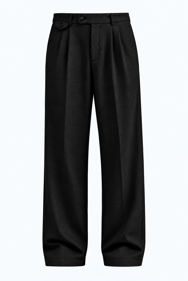 Men’s Premium Herringbone Pleated Wide-Leg Trousers