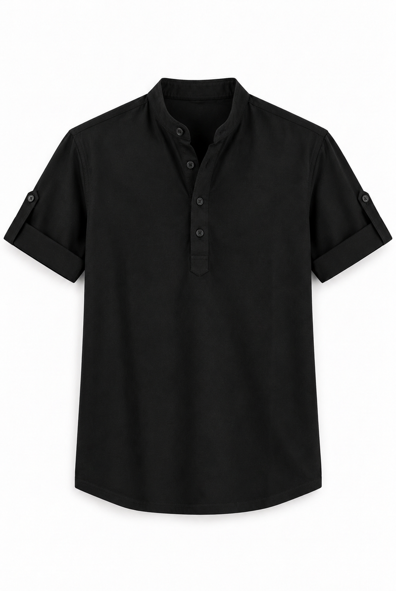 Men's Premium Textured Linen-Blend Mandarin Collar Henley Shirt