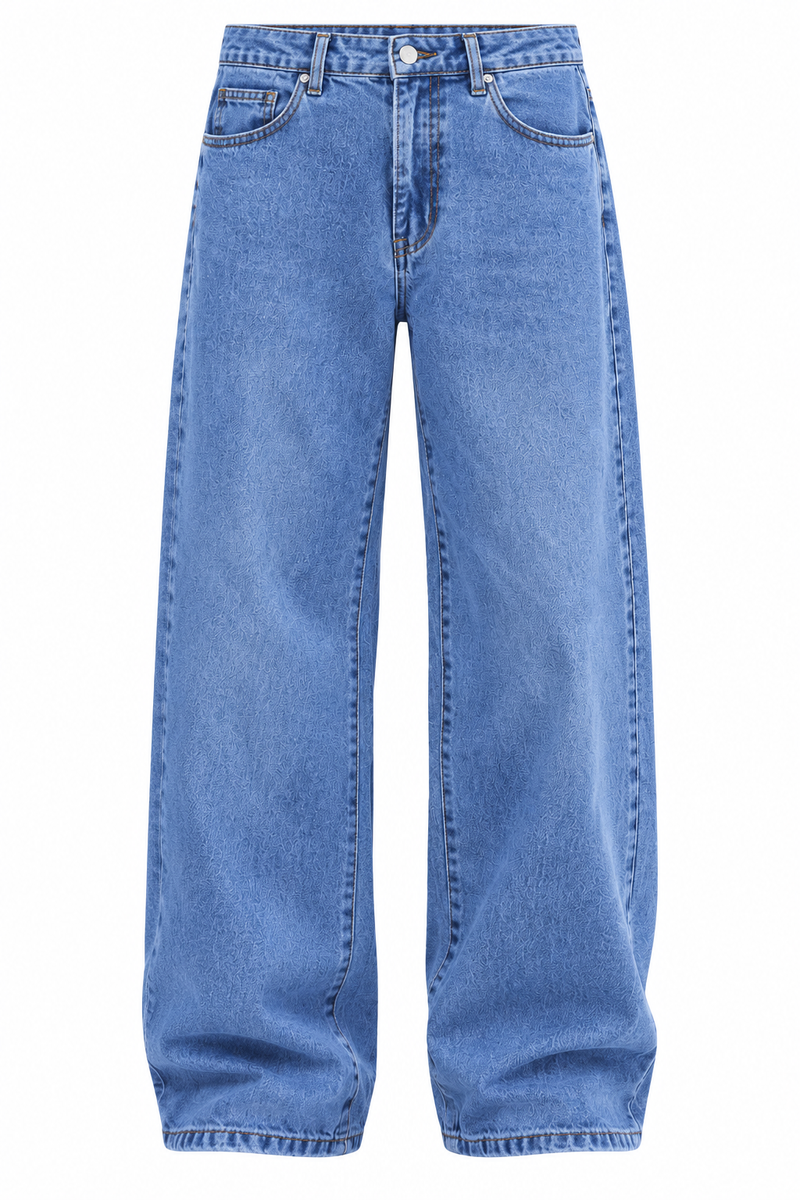 Men's Premium Mid-Wash Baggy Wide-Leg Denim Jeans
