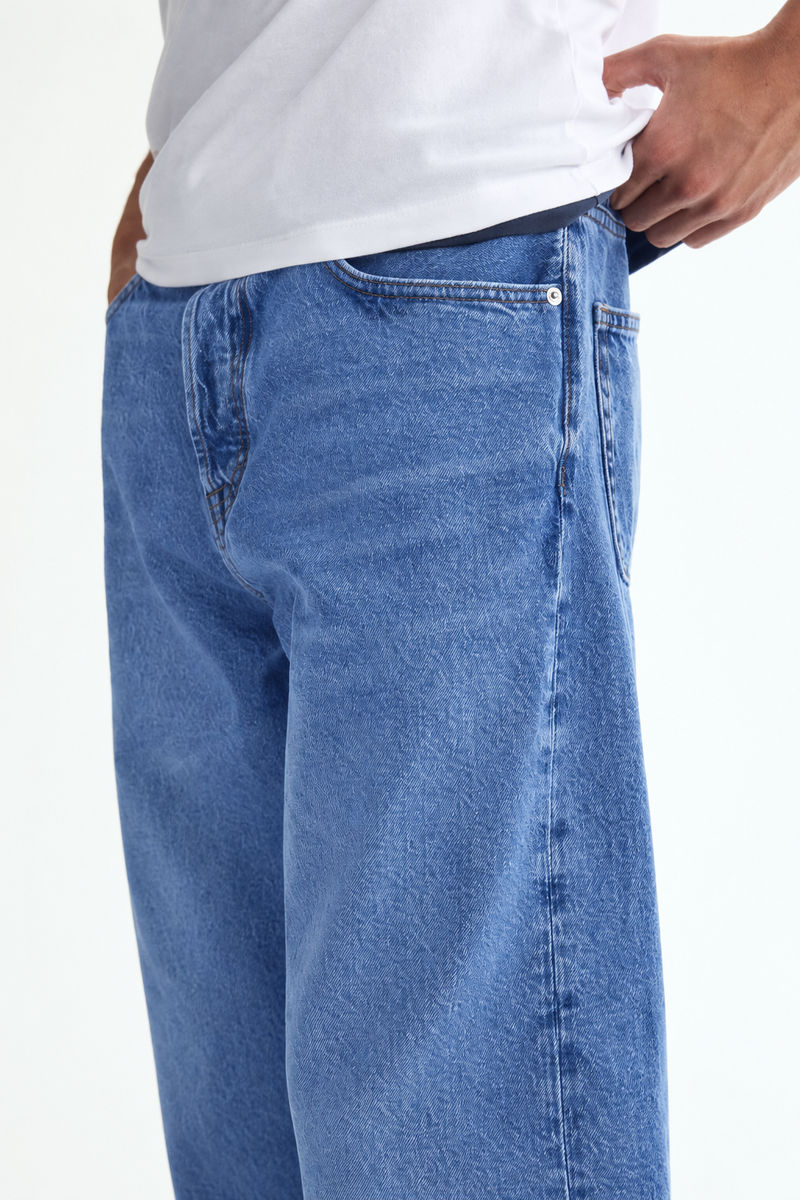 Men's Premium Mid-Wash Baggy Wide-Leg Denim Jeans