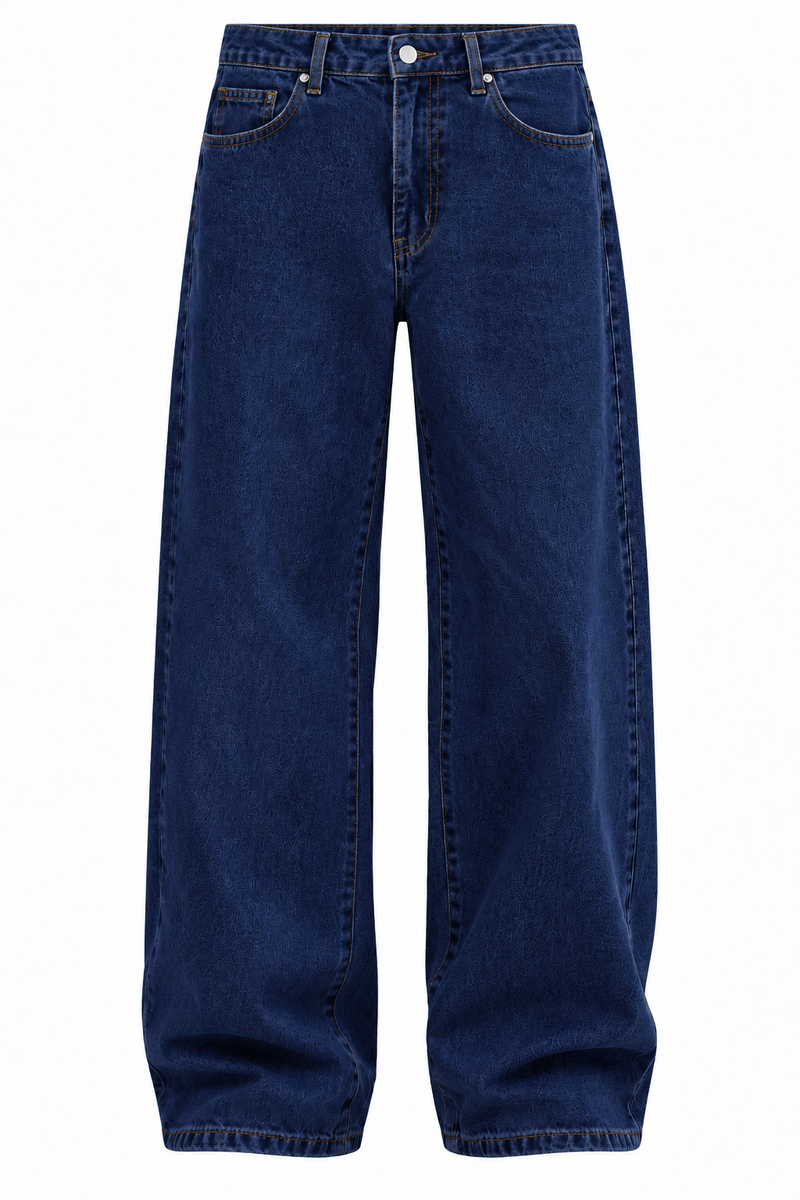Men's Premium Mid-Wash Baggy Wide-Leg Denim Jeans