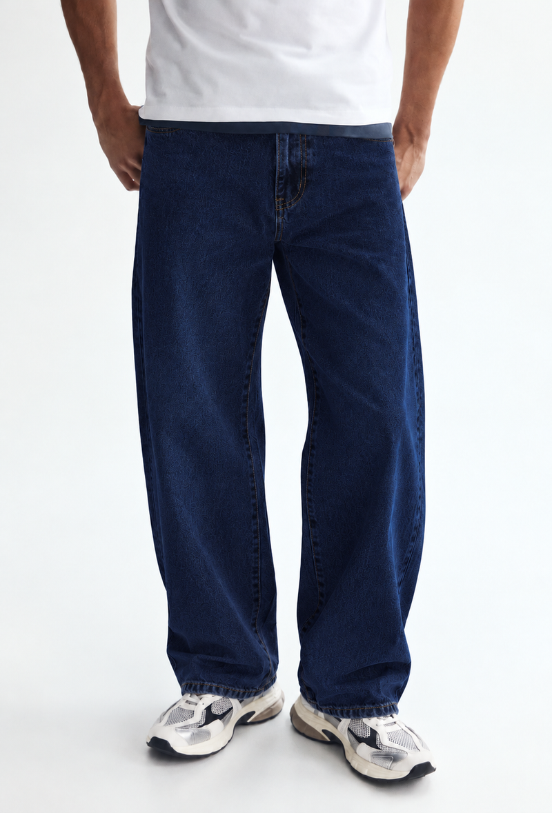 Men's Premium Mid-Wash Baggy Wide-Leg Denim Jeans