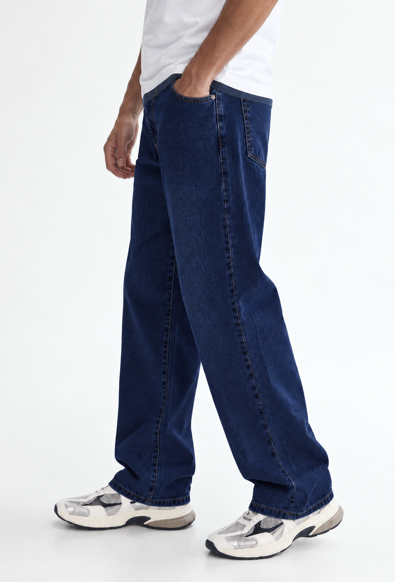 Men's Premium Mid-Wash Baggy Wide-Leg Denim Jeans