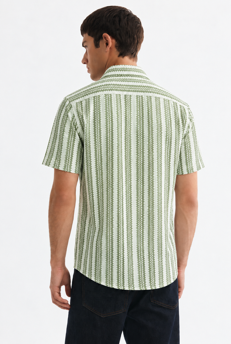 Men's Premium Textured Printed Mandarin Collar Short-Sleeve Shirt
