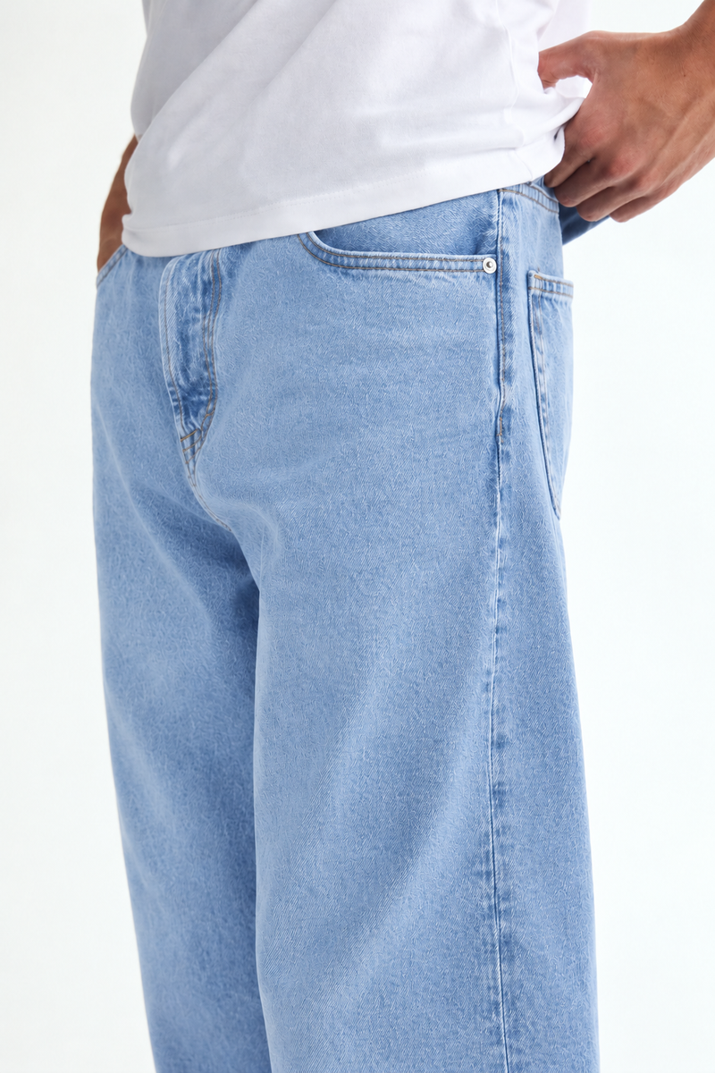 Men's Premium Mid-Wash Baggy Wide-Leg Denim Jeans