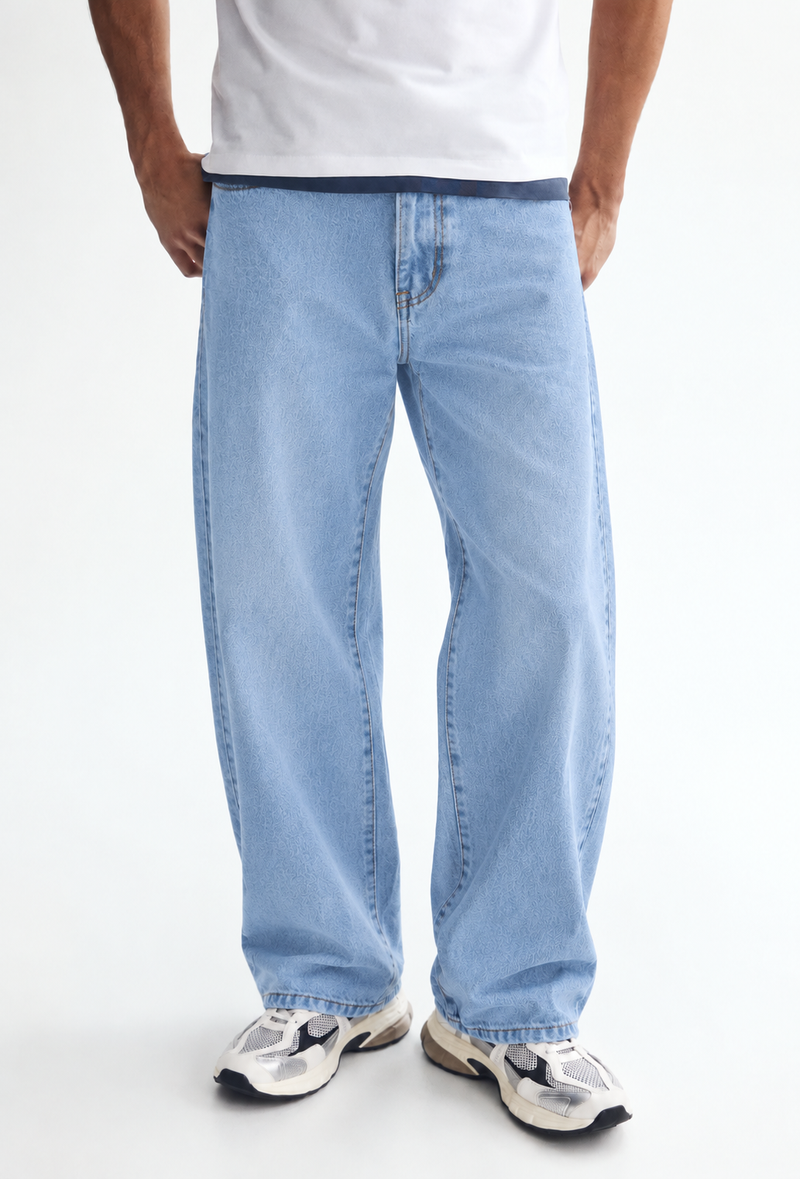 Men's Premium Mid-Wash Baggy Wide-Leg Denim Jeans