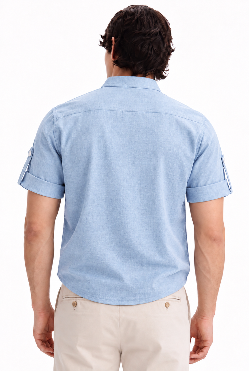 Men's Premium Textured Linen-Blend Mandarin Collar Henley Shirt