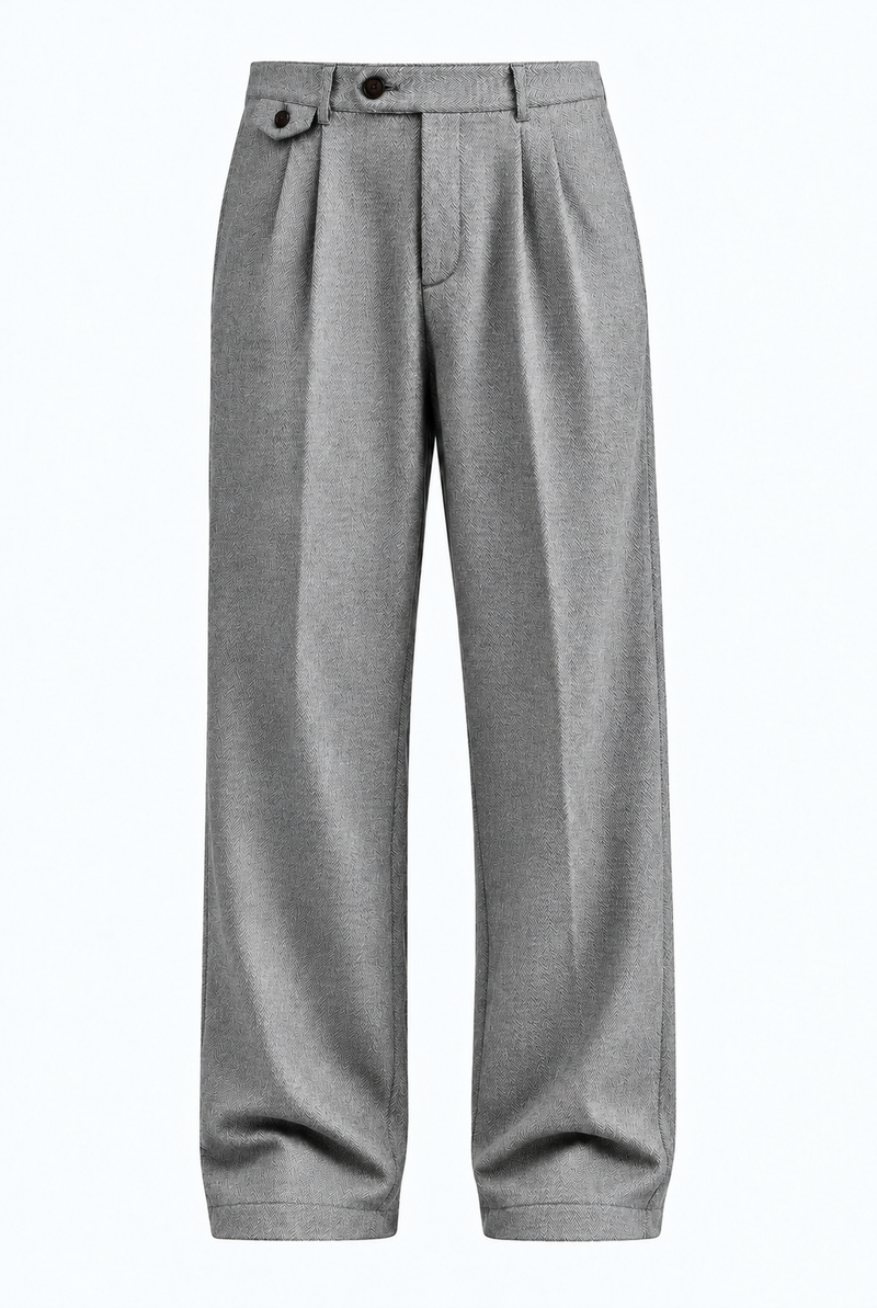 Men’s Premium Herringbone Pleated Wide-Leg Trousers
