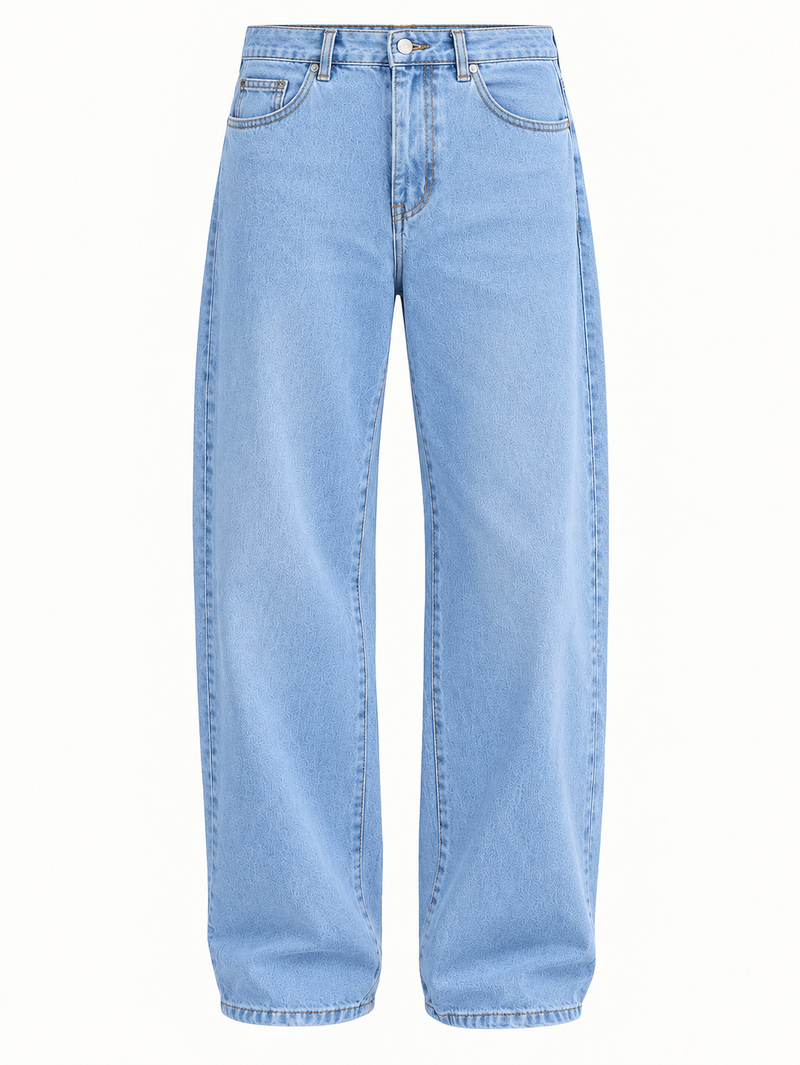 Men's Premium Mid-Wash Baggy Wide-Leg Denim Jeans