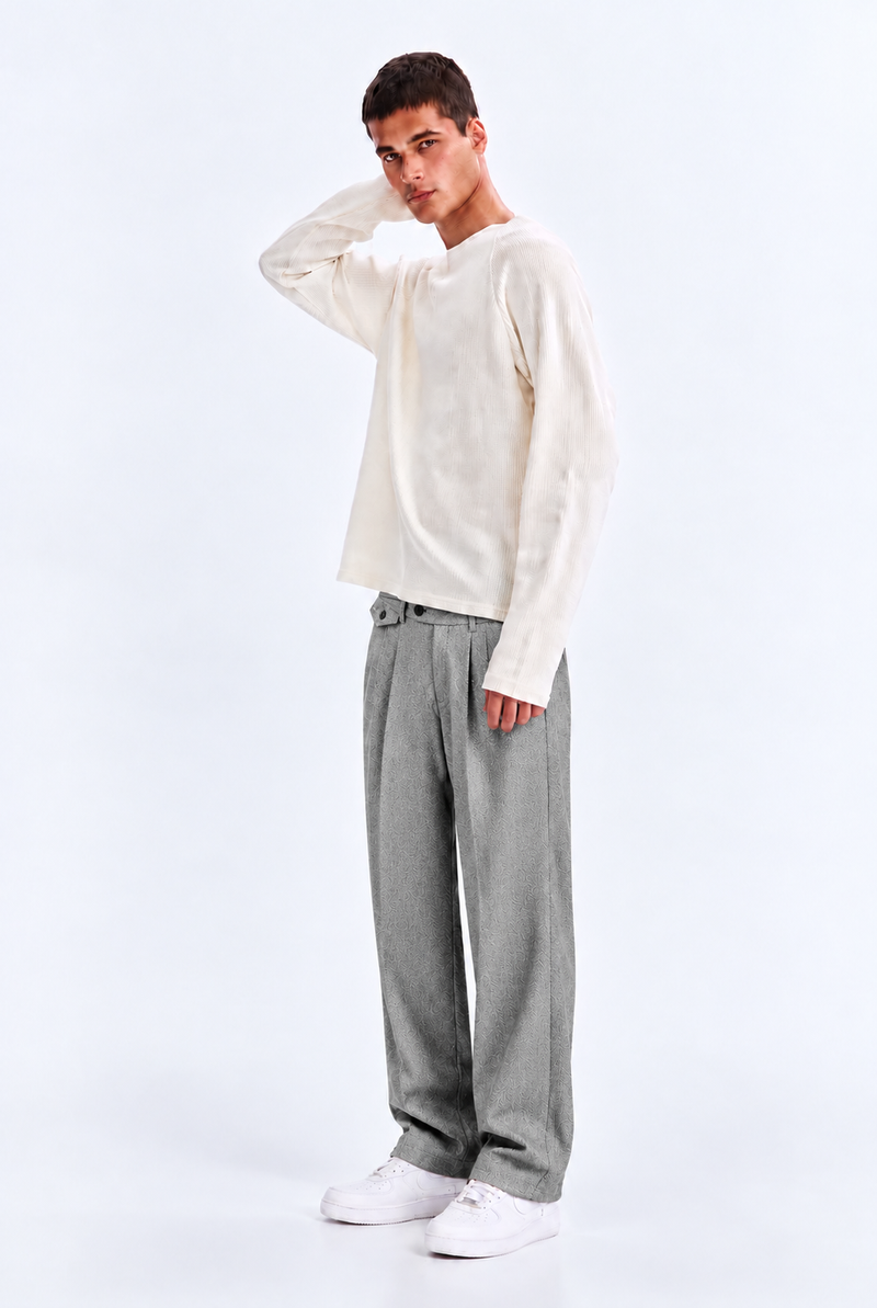 Men’s Premium Herringbone Pleated Wide-Leg Trousers