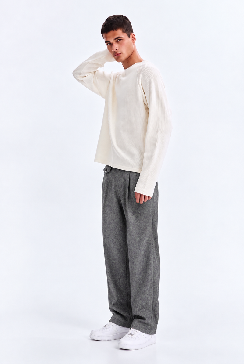 Men’s Premium Herringbone Pleated Wide-Leg Trousers