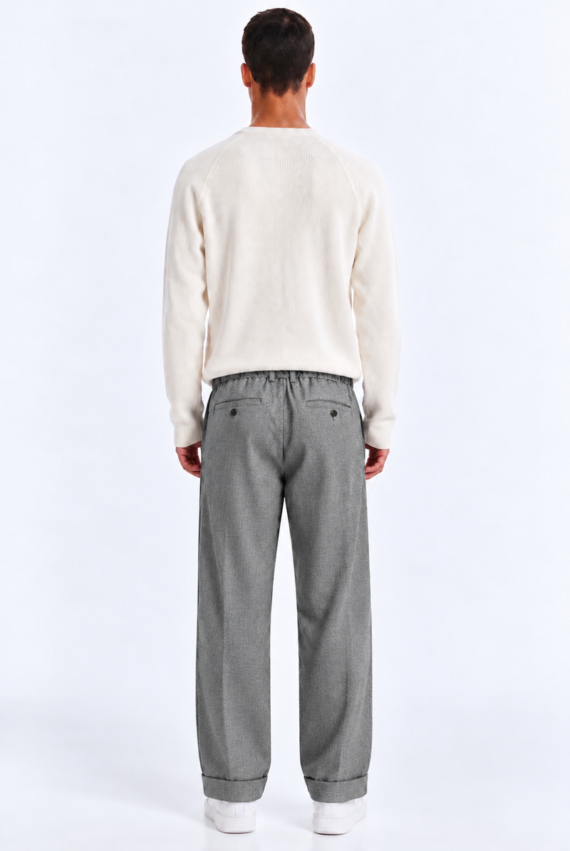 Men’s Premium Herringbone Pleated Wide-Leg Trousers