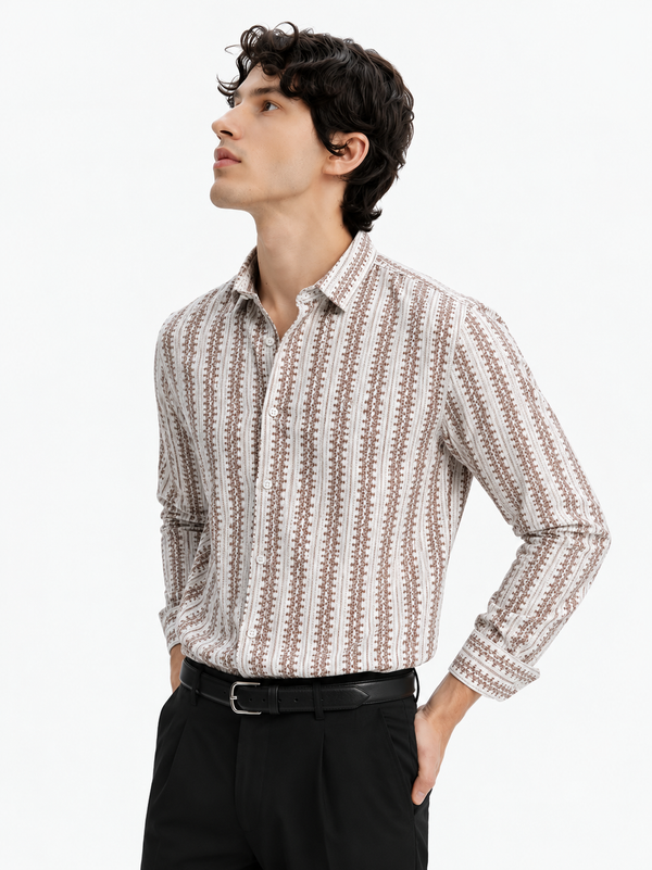 Men’s Premium Vertical Geometric Print Long-Sleeve Shirt