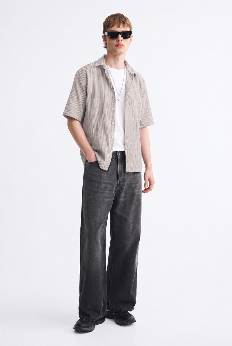 Men's Premium Striped Textured Short-Sleeve Shirt