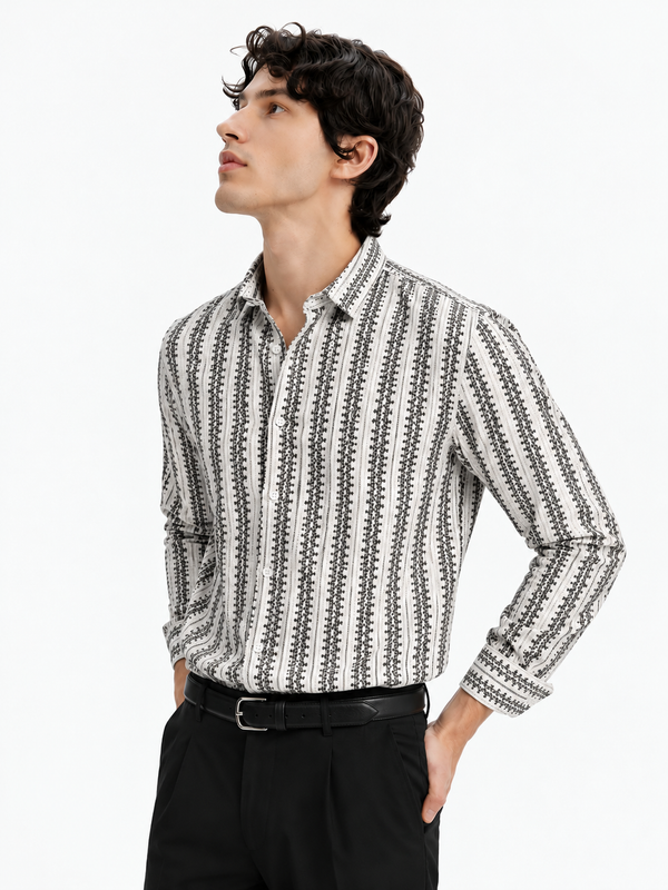 Men’s Premium Vertical Geometric Print Long-Sleeve Shirt