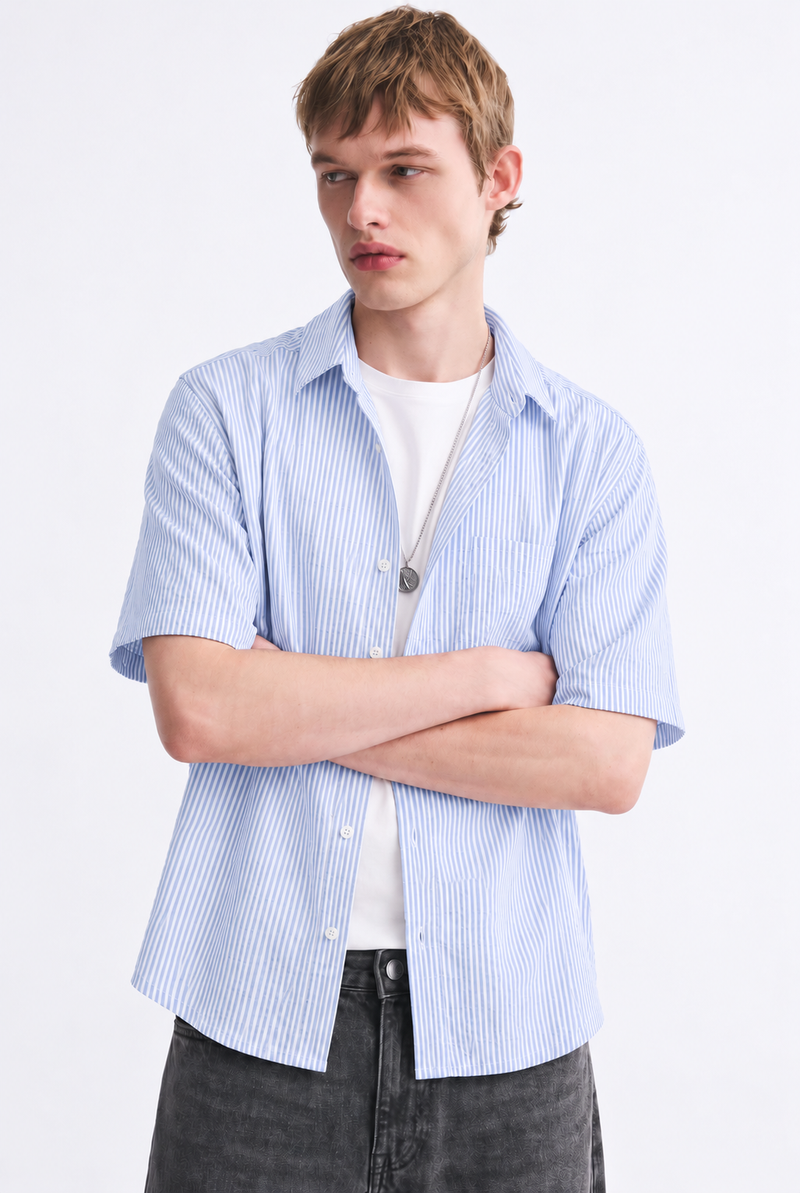 Men's Premium Striped Textured Short-Sleeve Shirt