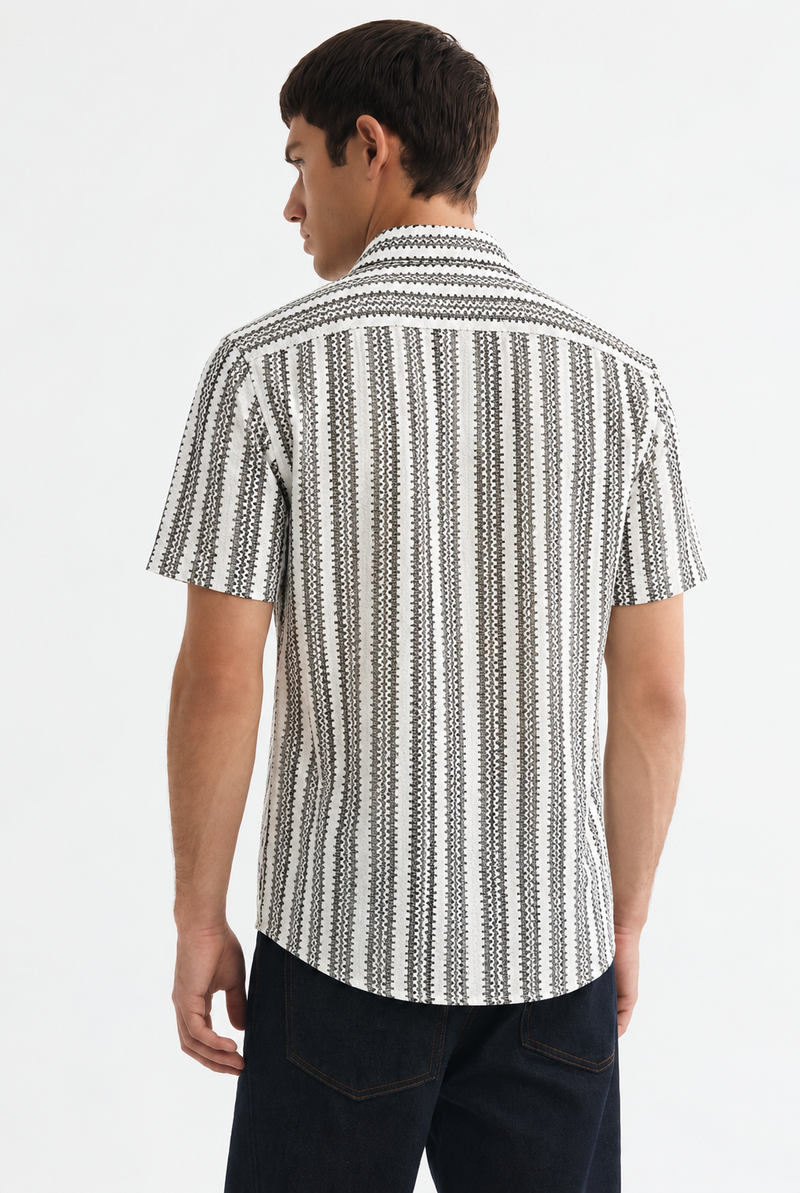 Men's Premium Textured Printed Mandarin Collar Short-Sleeve Shirt