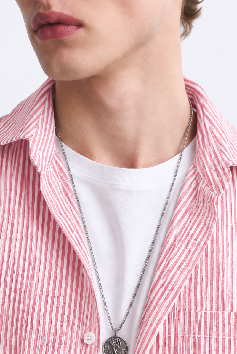 Men's Premium Striped Textured Short-Sleeve Shirt