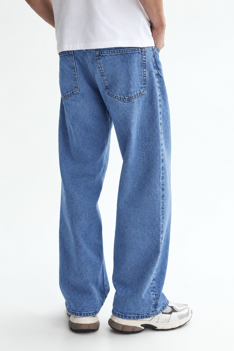 Men's Premium Mid-Wash Baggy Wide-Leg Denim Jeans