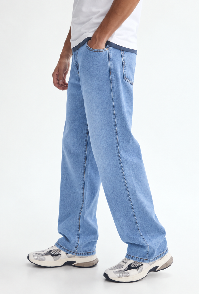 Men's Premium Mid-Wash Baggy Wide-Leg Denim Jeans