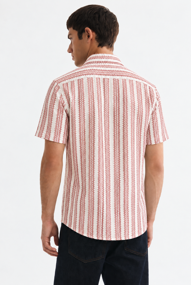 Men's Premium Textured Printed Mandarin Collar Short-Sleeve Shirt
