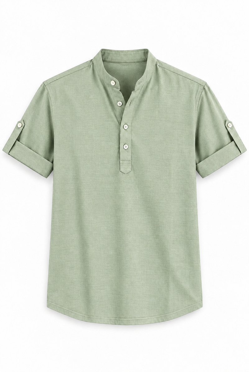 Men's Premium Textured Linen-Blend Mandarin Collar Henley Shirt