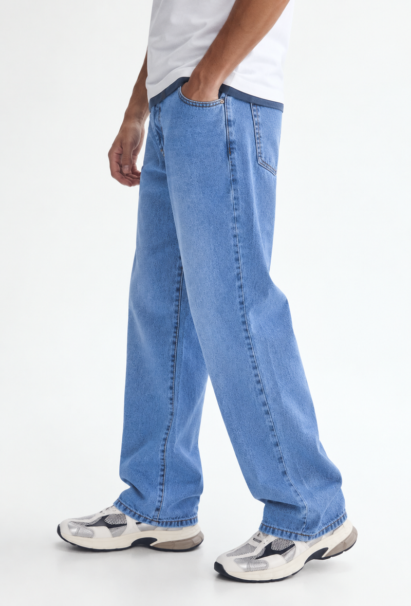 Men's Premium Mid-Wash Baggy Wide-Leg Denim Jeans