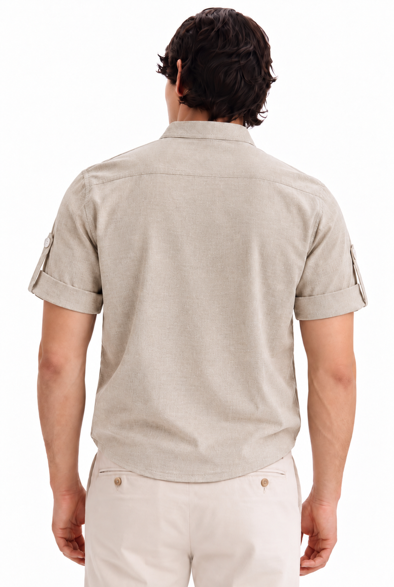 Men's Premium Textured Linen-Blend Mandarin Collar Henley Shirt