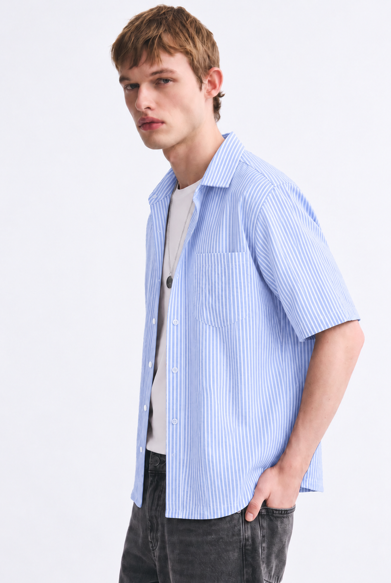Men's Premium Striped Textured Short-Sleeve Shirt