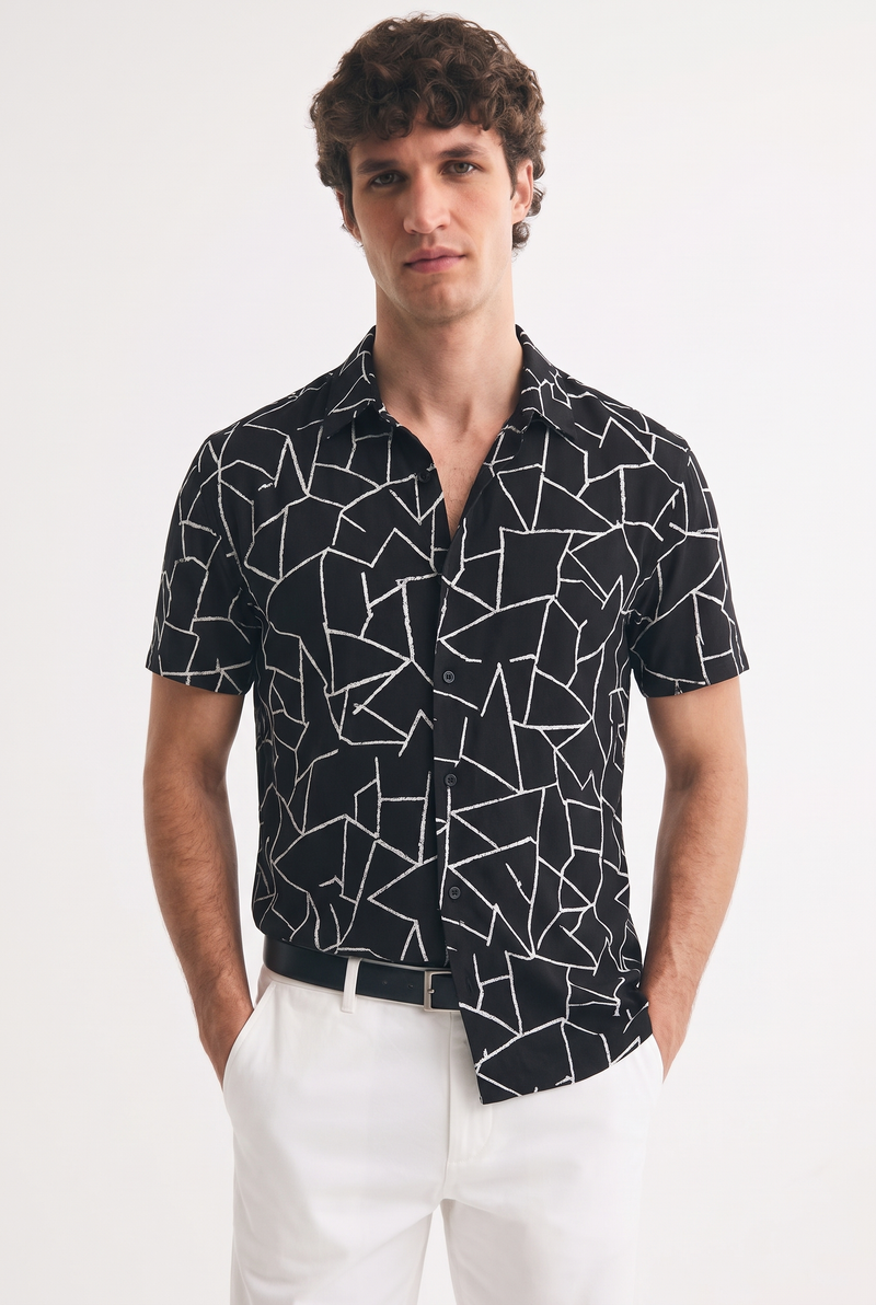 Men's Premium Geometric Line Printed Casual Shirt