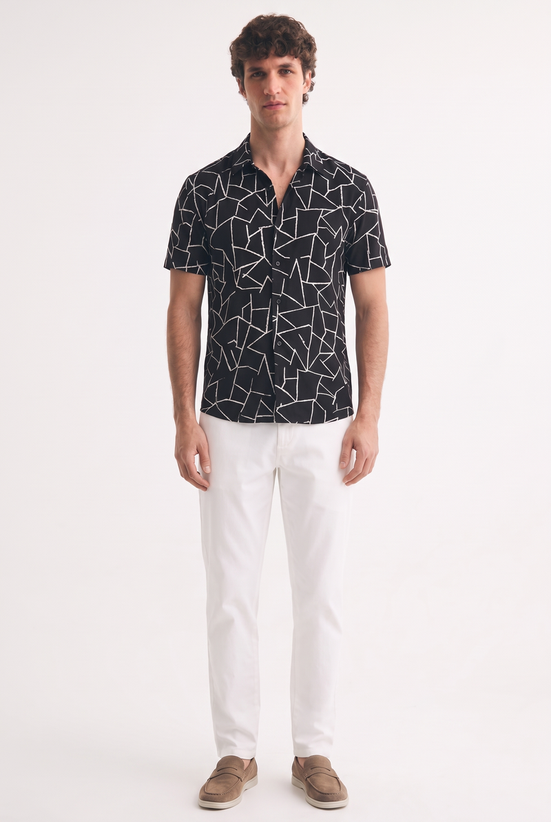 Men's Premium Geometric Line Printed Casual Shirt