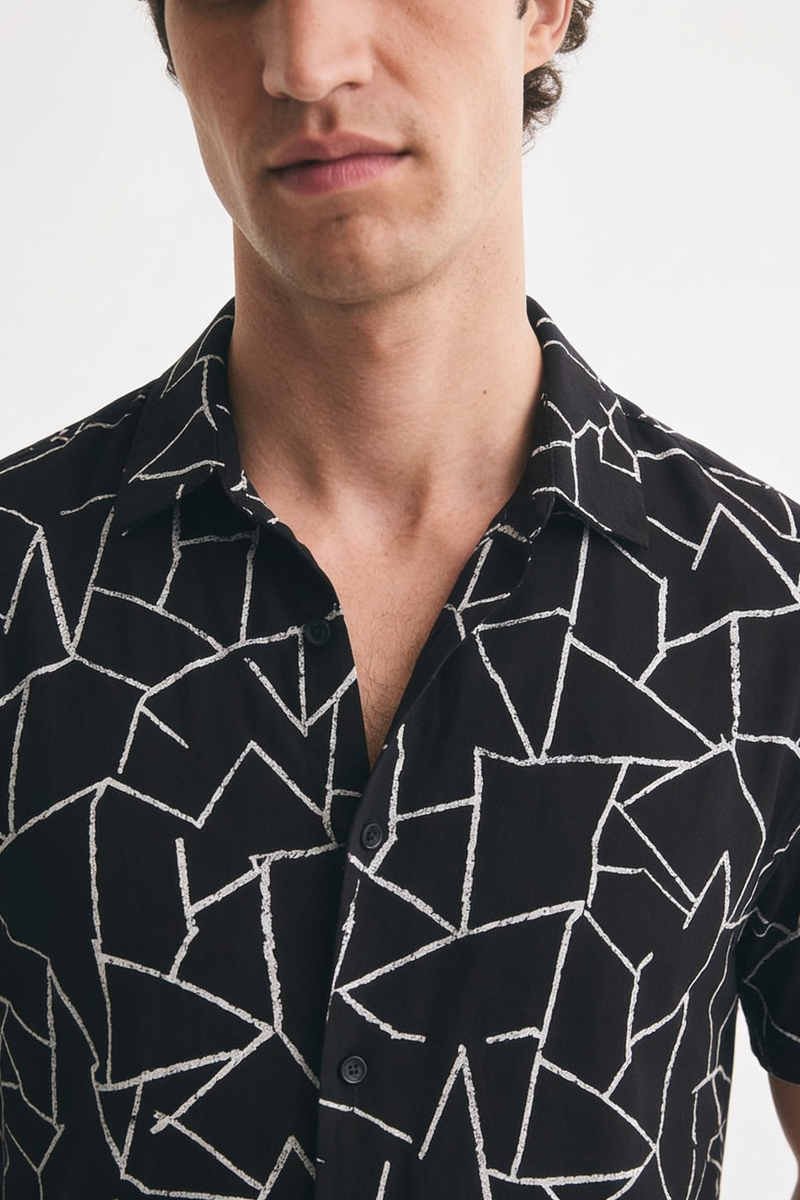 Men's Premium Geometric Line Printed Casual Shirt