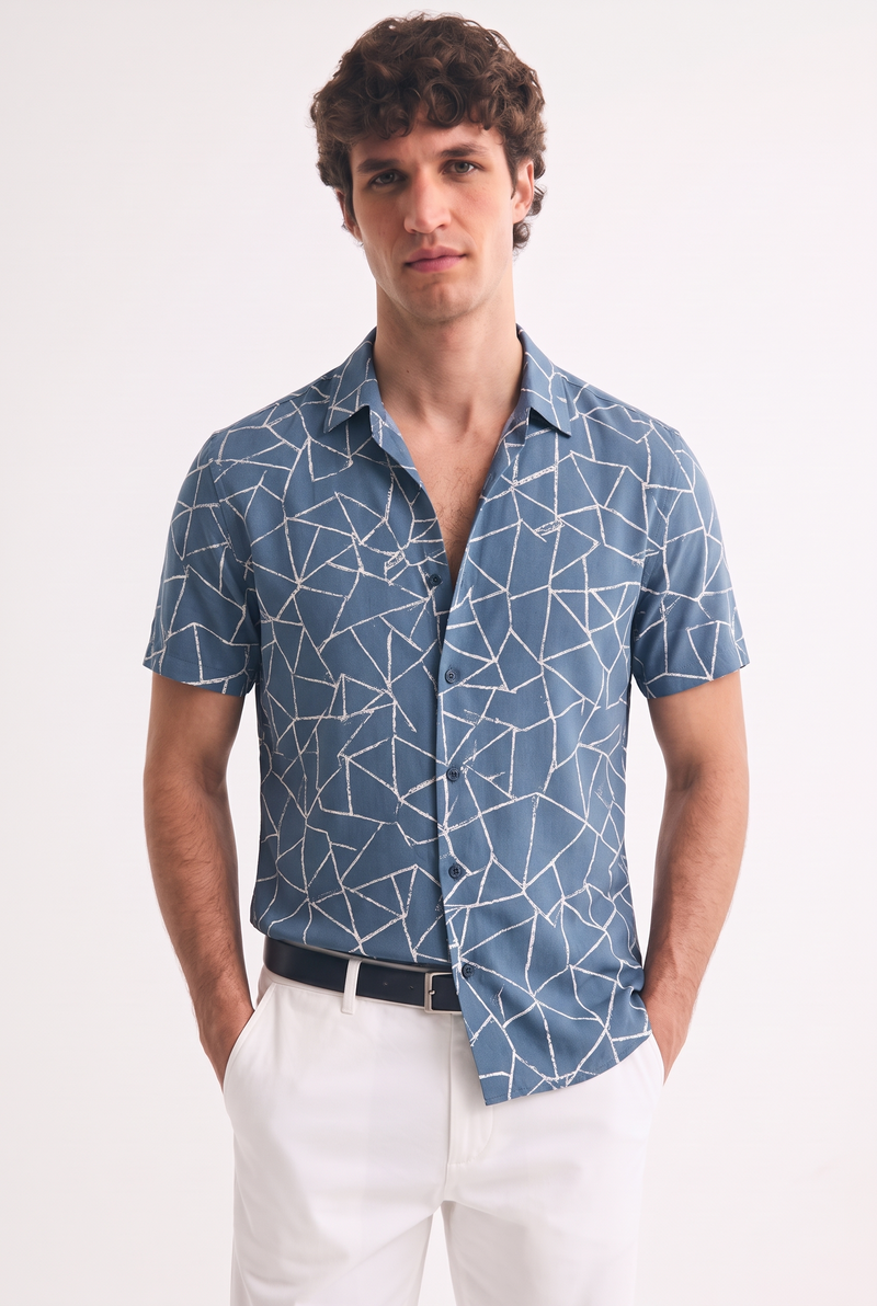 Men's Premium Geometric Line Printed Casual Shirt
