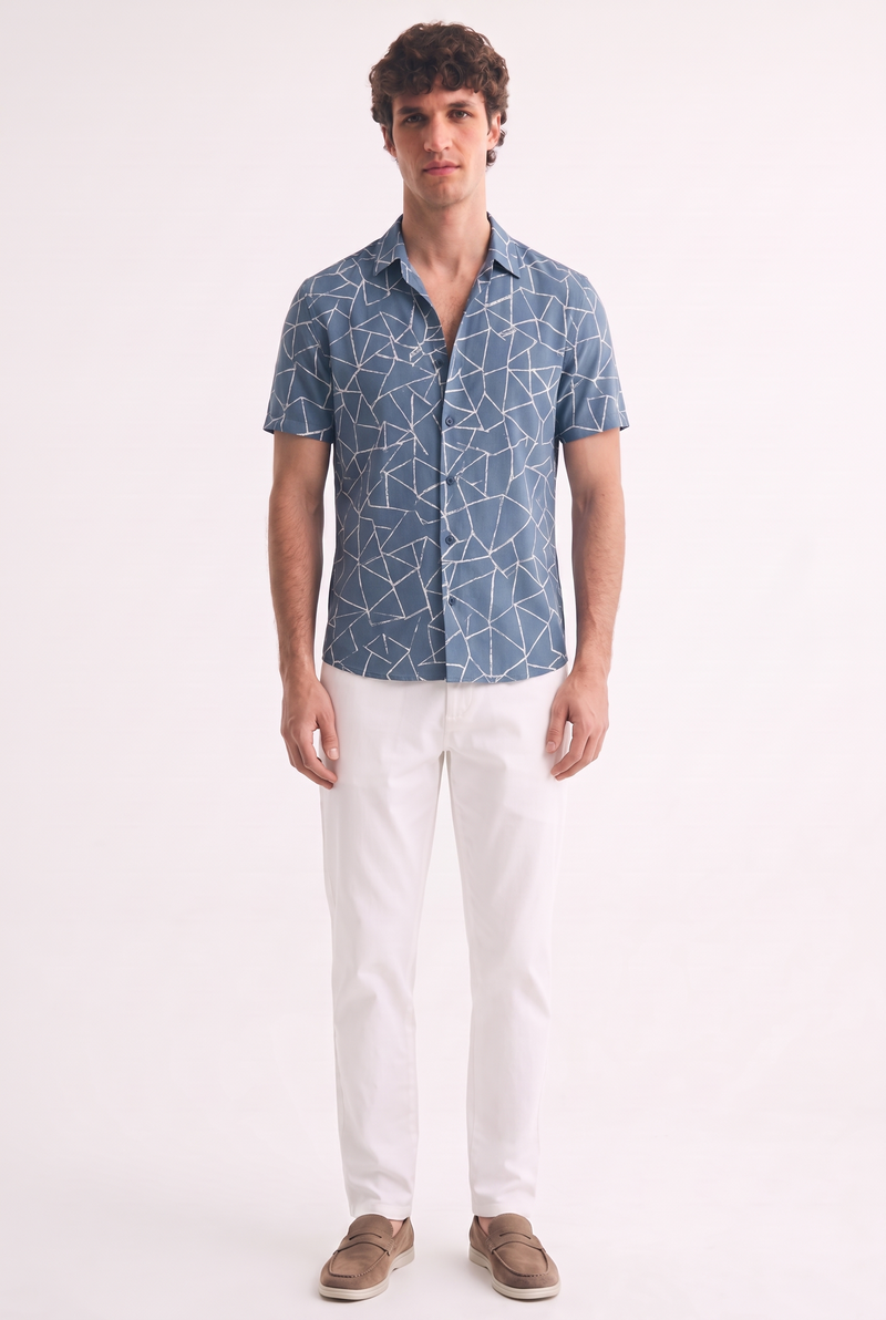 Men's Premium Geometric Line Printed Casual Shirt