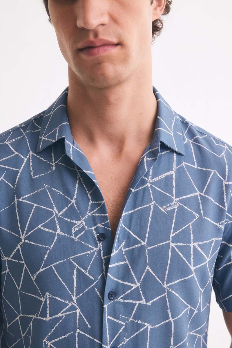 Men's Premium Geometric Line Printed Casual Shirt