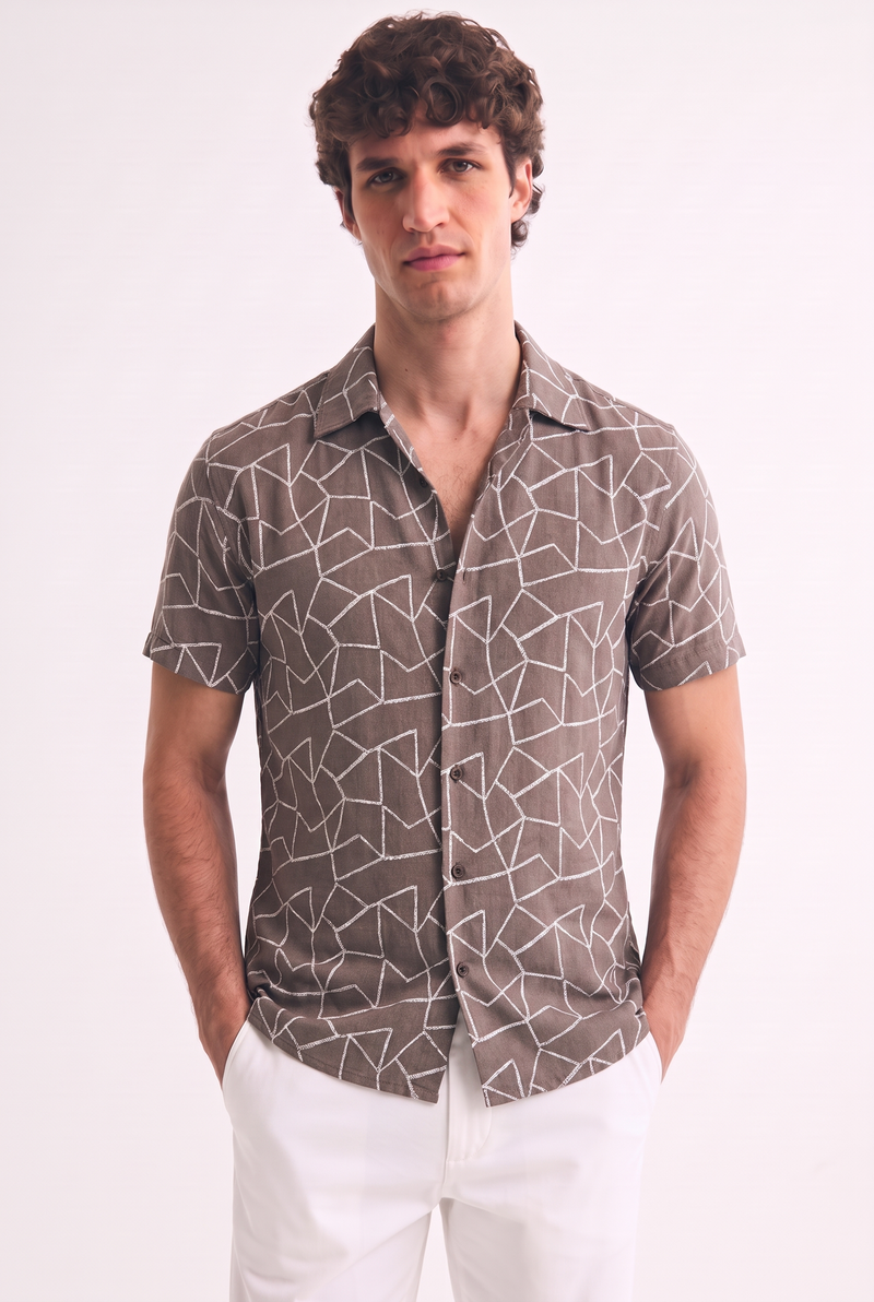Men's Premium Geometric Line Printed Casual Shirt