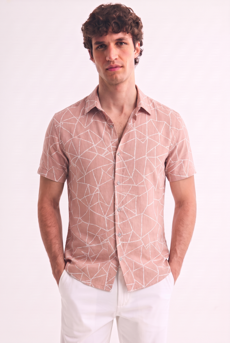 Men's Premium Geometric Line Printed Casual Shirt
