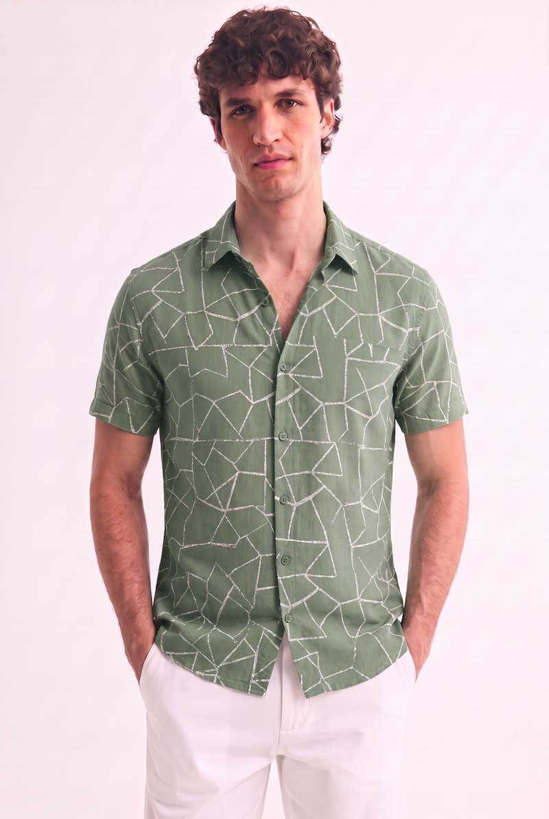 Men's Premium Geometric Line Printed Casual Shirt