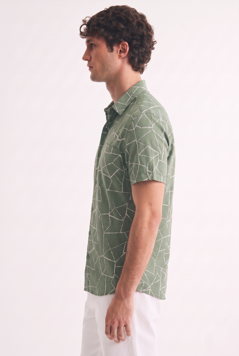 Men's Premium Geometric Line Printed Casual Shirt
