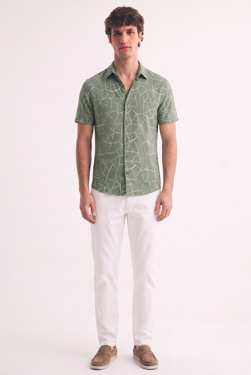 Men's Premium Geometric Line Printed Casual Shirt