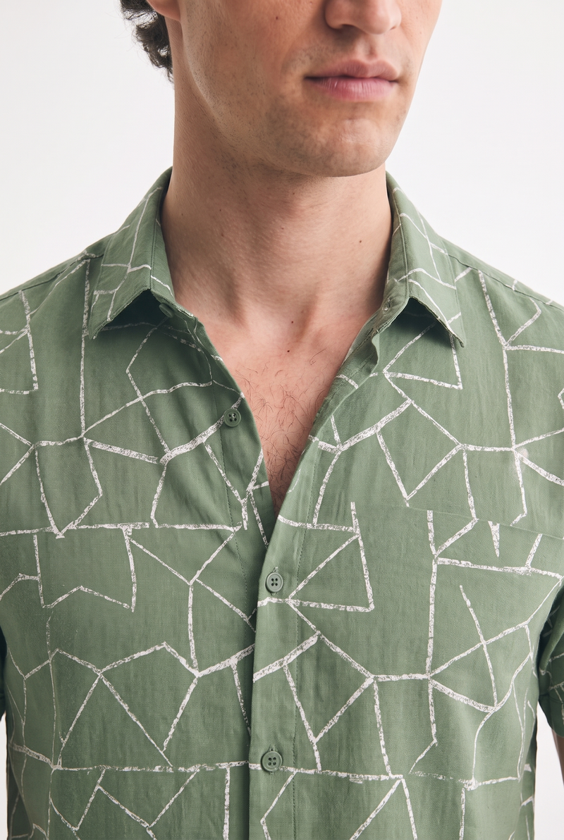 Men's Premium Geometric Line Printed Casual Shirt