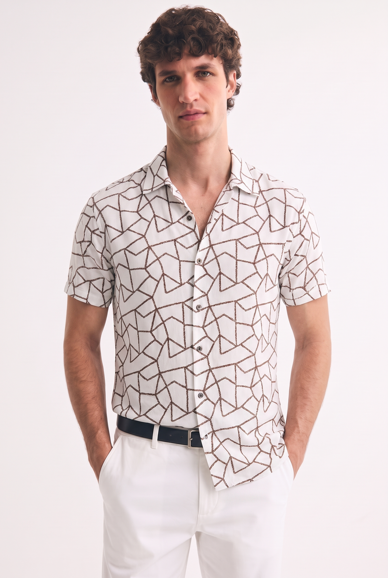 Men's Premium Geometric Line Printed Casual Shirt