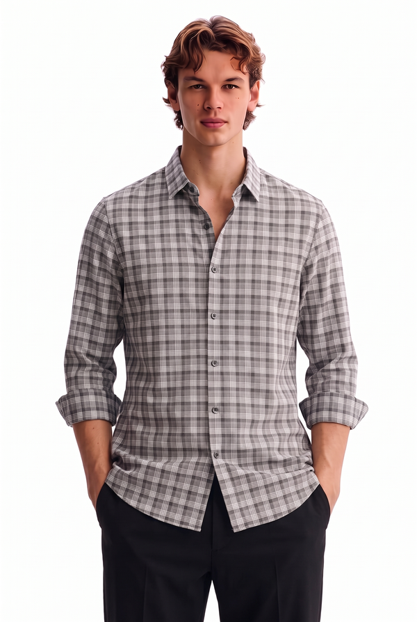 Men’s Premium Plaid Check Long-Sleeve Casual Shirt