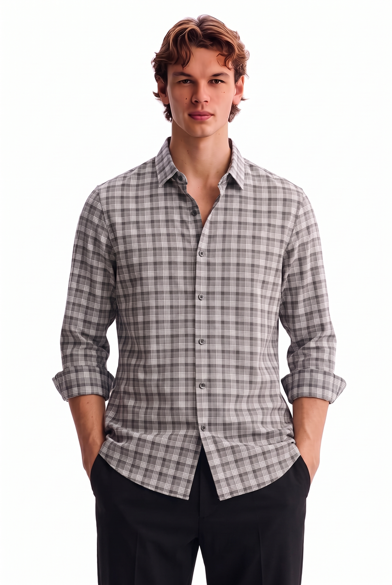 Men’s Premium Plaid Check Long-Sleeve Casual Shirt