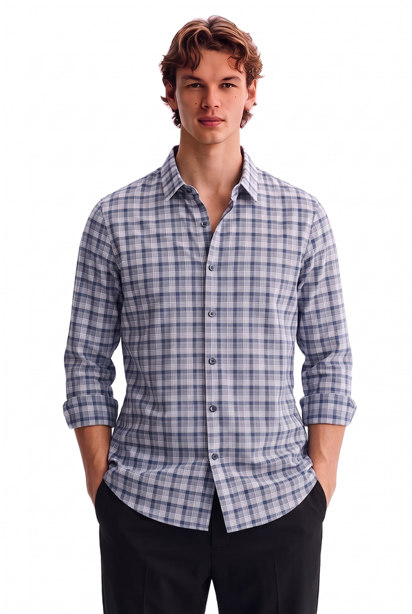 Men’s Premium Plaid Check Long-Sleeve Casual Shirt