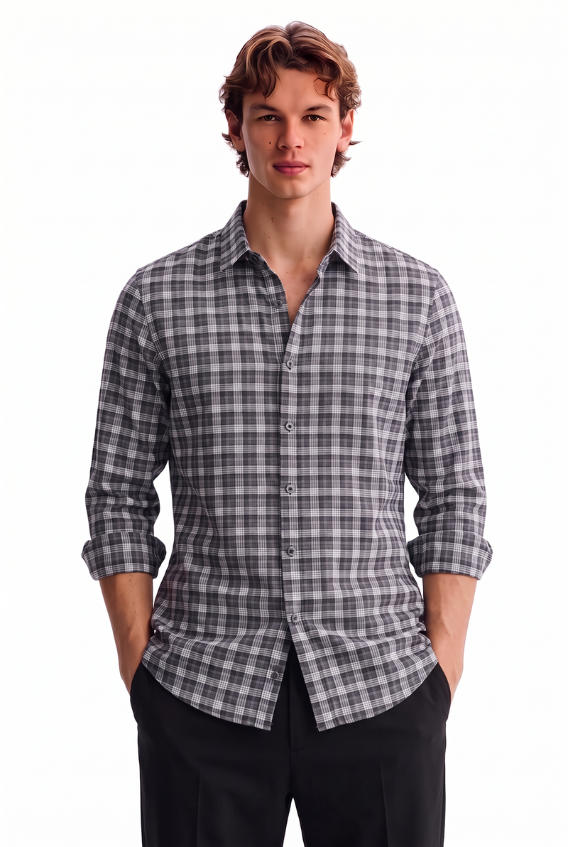 Men’s Premium Plaid Check Long-Sleeve Casual Shirt